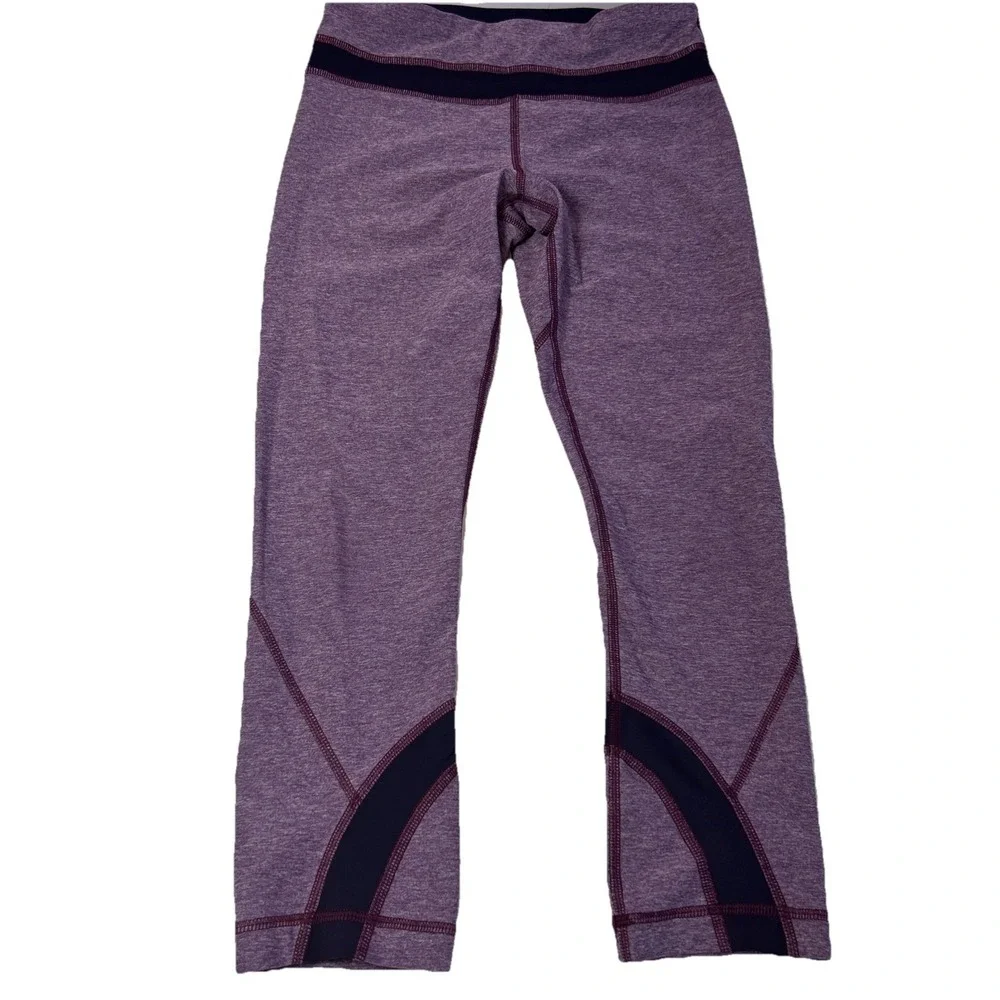 Lululemon Cropped Purple Leggings Back Pocket Size 6 Preowned - Picture 2 of 8